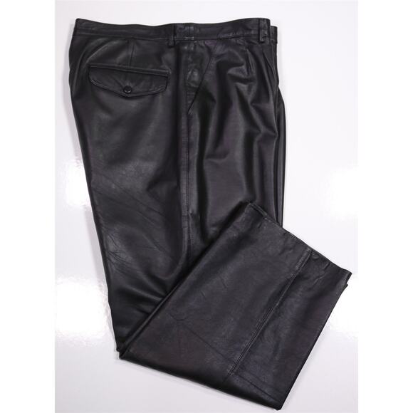 Claude Lamont Vintage Pleated Black Relaxed Fit Leather Pants Men's 38 x 28